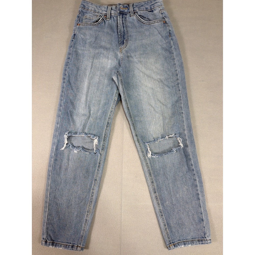 Wild Fable Light Wash High Rise Mom Jeans Blue Distressed Knee Size 6